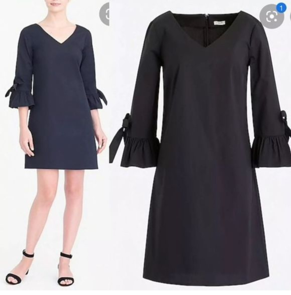 J. Crew Factory Black Bell Sleeve Poplin Shift Dress NEW!